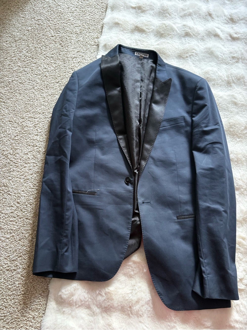 Express Men's Dark Navy Tuxedo Jacket with Black Satin Lapel